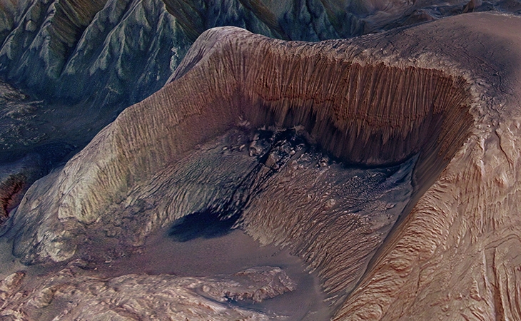 Abandoned open-pit mining quarry on Mars